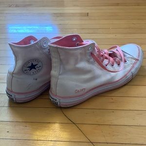 “Casey” personalized Converse All Stars. Off-white and pink. Size 8.5 women.